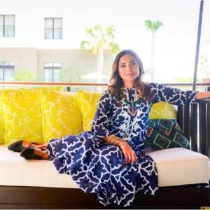 Roller Rabbit Long Blue Meena Kurta Monaco Pool Dress Size XS 100% Cotton 22